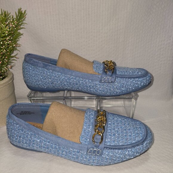 CATOS WOMENS BLUE TWEED LOAFER CHAIN ACCENT ON TOE LIKE NEW SIZE 9 EUC - Picture 5 of 9